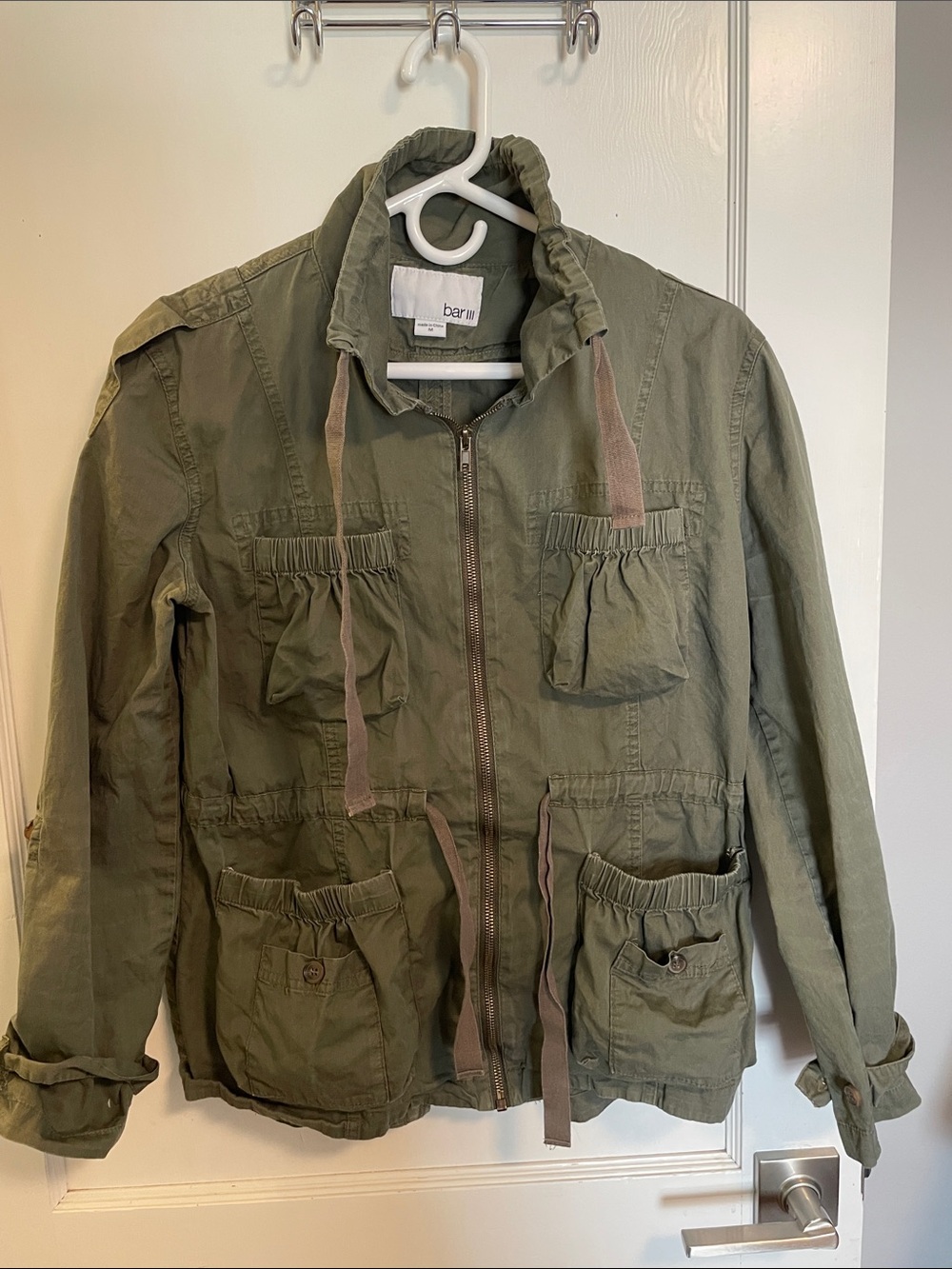 Bar III Women's Olive Green Drawstring Utility Jacket